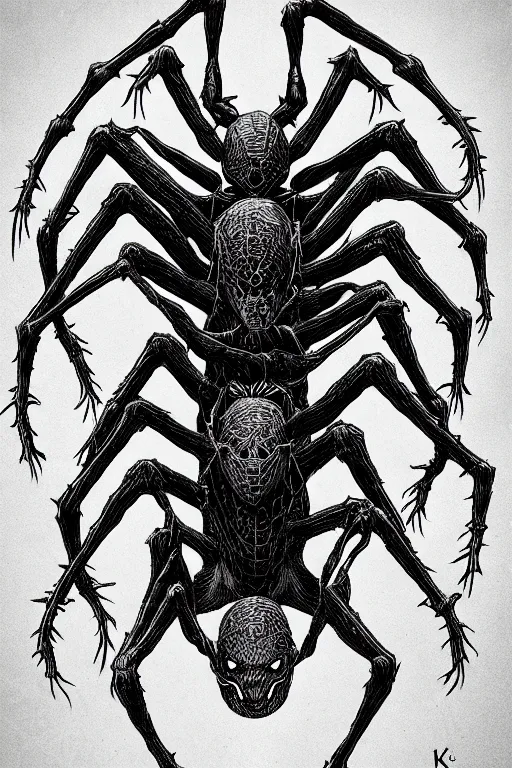 Image similar to spider humanoid figure monster, symmetrical, highly detailed, digital art, sharp focus, trending on art station, kentaro miura manga art style