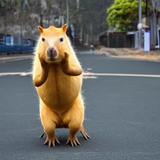 Image similar to a humanoid capybara wearing a space suit