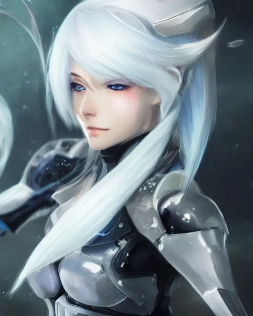 Image similar to perfect white haired girl, warframe armor, beautiful, dreamy, half asian, pretty face, blue eyes, detailed, windy weather, scifi platform, laboratory, experiment, 4 k, ultra realistic, epic lighting, cinematic, high detail, masterpiece, akihito tsukushi