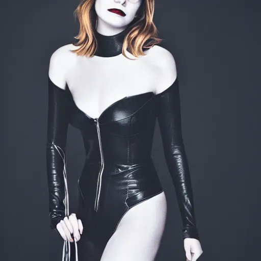 Prompt: Fully-clothed full-body portrait of Emma Stone as catwoman, trending on VSCO, XF IQ4, 55mm, studio lighting, shiny