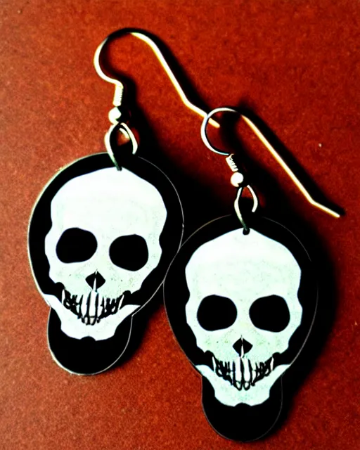 Image similar to tim burton spooky skull, 2 d lasercut earrings,