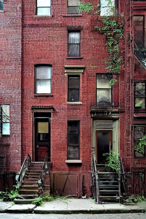 Image similar to (((((a ramshackle Manhattan brick brownstone deep in the forest))))) by Robin Tranl!!!!!!!!!!!!!!!!!!!!!!!!!!!