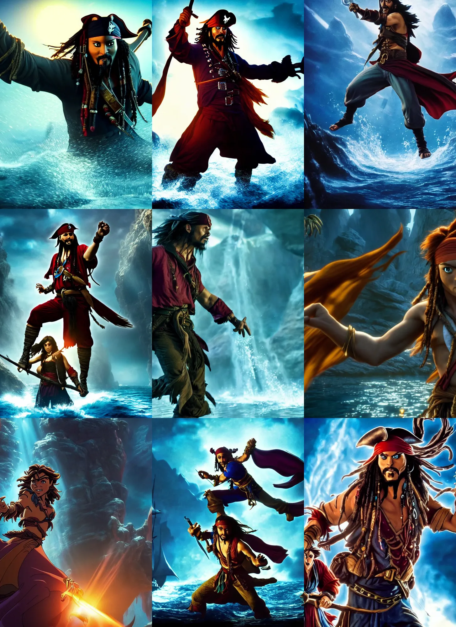 Prompt: a movie still of pirates of dark water, detailed, dynamic lighting, heroic pose, 8 k hdr movie still