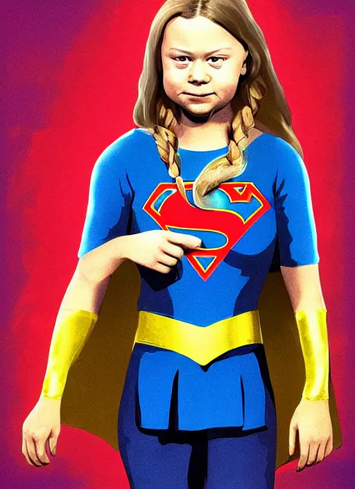 Image similar to greta thunberg as supergirl, detailed digital art, trending on Artstation