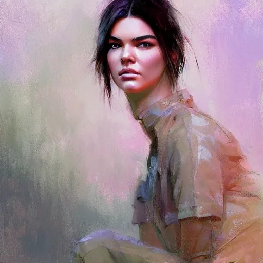 Image similar to Kendall Jenner by RossDraws by Richard Schmid by Jeremy Lipking by moebius by atey ghailan