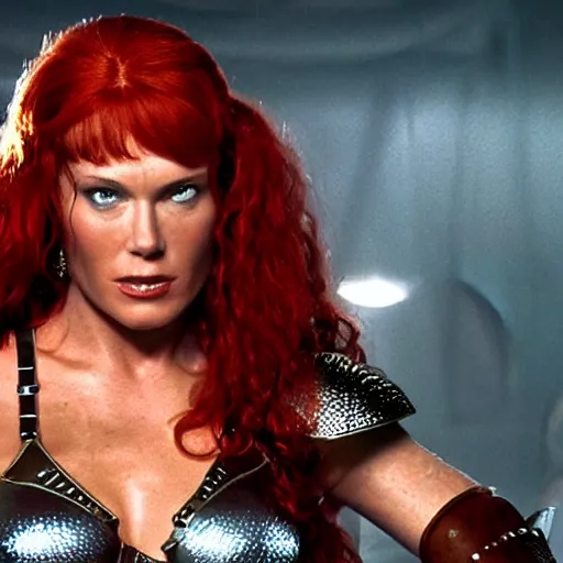 Image similar to an amazing award winning photo of Red Sonja, cinematic