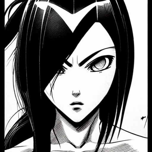 Image similar to alita by yukito kishiro. medium shot. black and white manga. pencil drawing. high detailed face