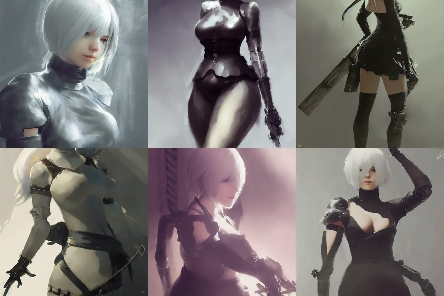 Prompt: 2B from Nier Automata concept art by Ruan Jia, highly detailed, ultra detailed, ultra realistic, trending on artstation