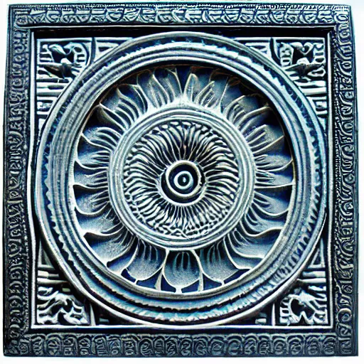 Prompt: fractals, maze, thin lines, ernst haeckel, carved soapstone relief paneling white and pale blue