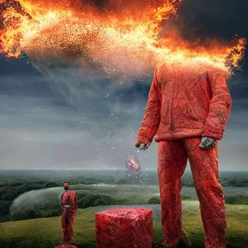 Image similar to extremely realistic fibrous elemental figures infused with exploding fire crystals Painting by Erik Johansson