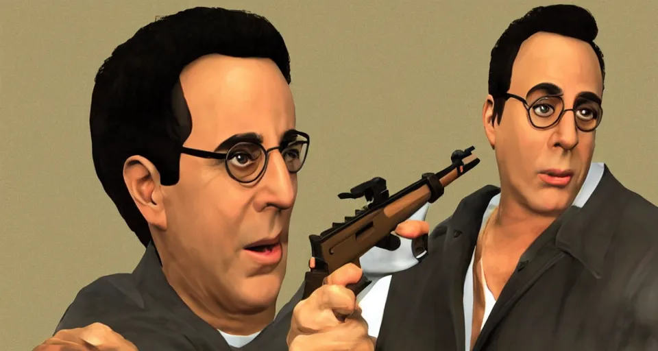 Image similar to Seinfeld as a PS3 first person shooter game, screenshot