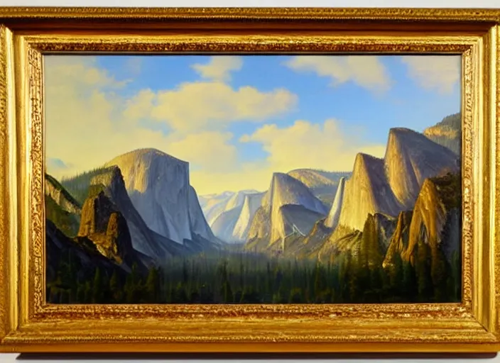 Prompt: yosemite national park in the style of hudson river school of art, oil on canvas