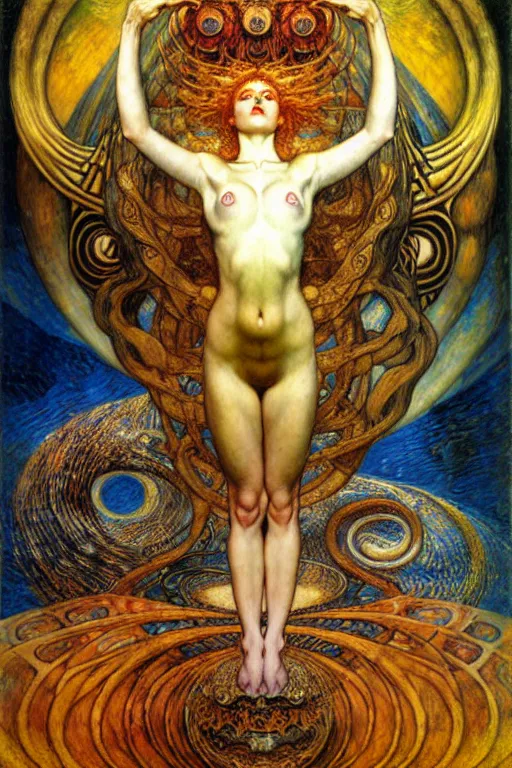 Image similar to Divine Chaos Engine by Karol Bak, Jean Delville, William Blake, Gustav Klimt, and Vincent Van Gogh, symbolist, visionary