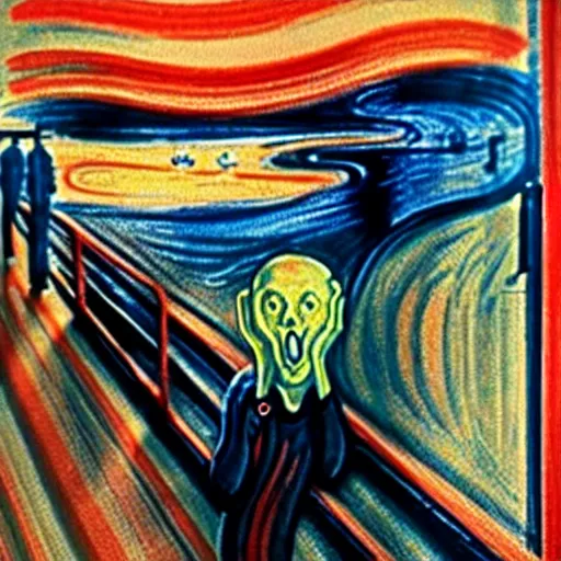 Image similar to a funky movie adaptation of the scream of munch by walt disney. elegant, cartoony