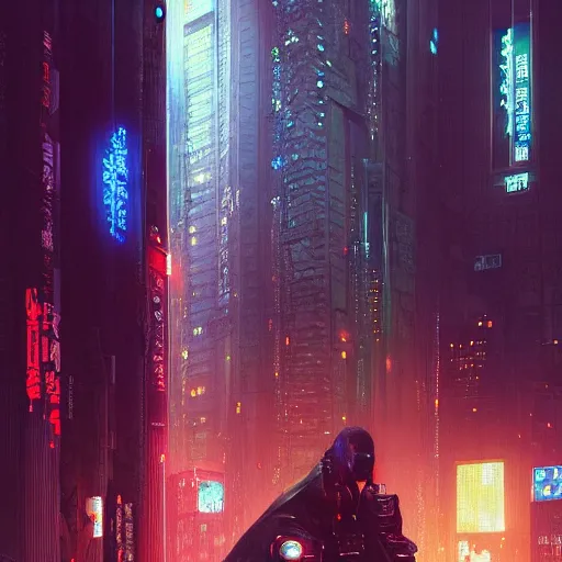 Image similar to a painting of cyberpunk tokyo ultra realistic, colour, concept art, intricate details, night, thunder, raining, eerie, highly detailed, dark fantasy, photorealistic, octane render, 8 k, unreal engine 5. art by artgerm and greg rutkowski and alphonse mucha