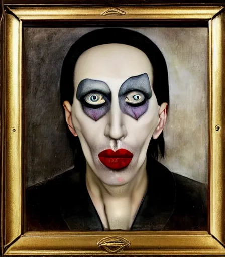 Image similar to portrait of marilyn manson by joel peter witkin and hieronymus bosch, high quality, high detail