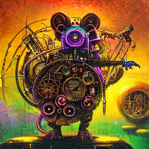 Prompt: steampunk rat, acid, 303, psychedelic, by paul lehr, cd cover