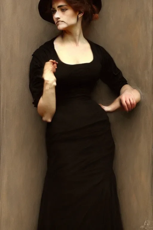 Image similar to lady in black dress, painting by rossetti bouguereau, detailed art, artstation