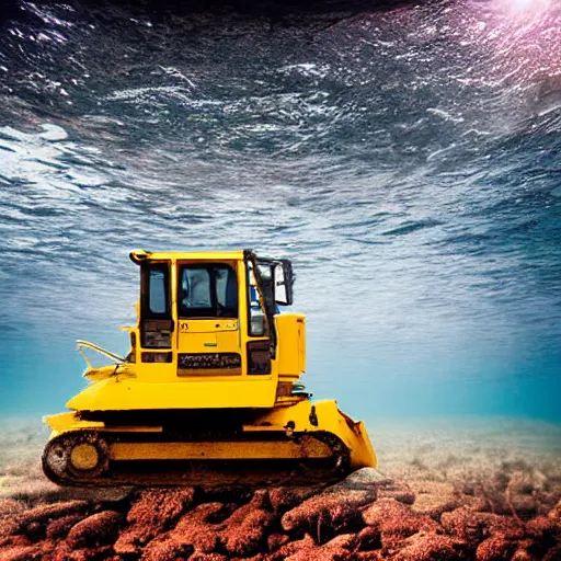 Image similar to bulldozer superimposed on underwater landscape