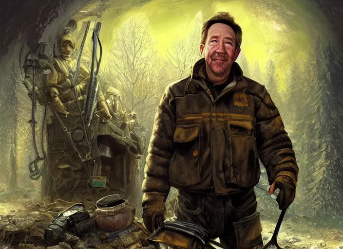 Prompt: tim allen from home improvement as a ukrainian resistance fighter, cosmic horror painting, elegant intricate digital painting artstation concept art by mark brooks and brad kunkle detailed