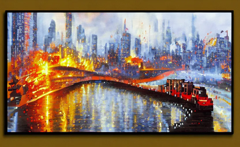 Prompt: pixel art oil painting made of steel