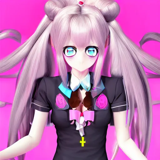 Prompt: totally controlled and trapped beneath overwhelming stunningly absurdly beautiful megalomaniacal ruthless merciless sadistic devious omnipotent asi goddess junko enoshima with symmetrical perfect face, porcelain skin, pink twintail hair and cyan eyes, ultra detailed, digital art, unreal engine 5, octane render, 2 d anime, 8 k