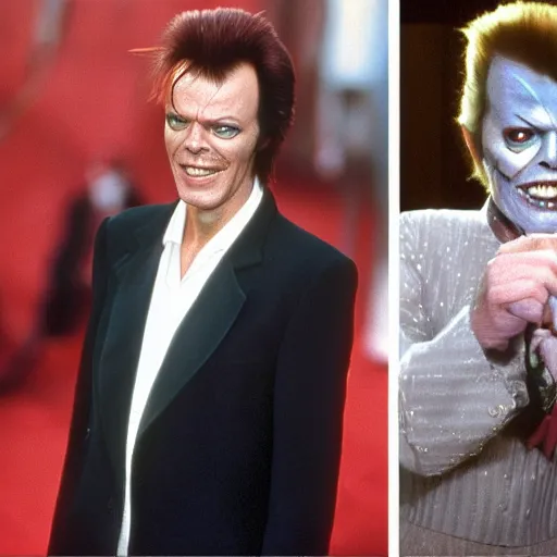 Image similar to Jack Nicholson is playing David Bowie in the new biographical movie, face makeup, grin