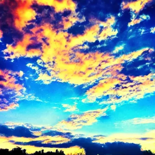 Image similar to photograph of the sky, taken with an iphone, nostalgic, beautiful, sunset, clouds