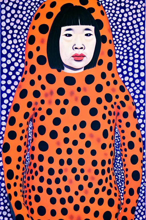 Image similar to a portrait a very ordinary person, by Yayoi Kusama, oil painting, pattern, anatomically correct, beautiful perfect face, large brushstrokes, sharp focus, Highly Detailed