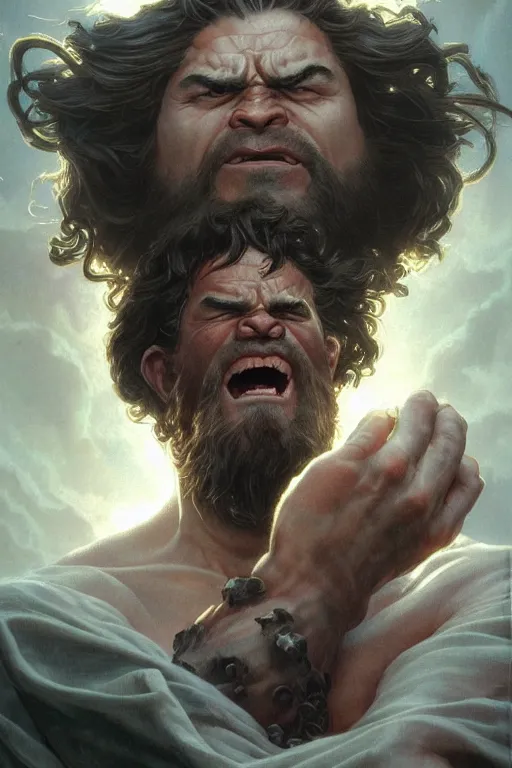 Image similar to hulking herculean ogre jesus christ, masterpiece, intricate, elegant, highly detailed, digital painting, artstation, concept art, smooth, sharp focus, illustration, art by artgerm and greg rutkowski and alphonse mucha and uang guangjian and gil elvgren and sachin teng, symmetry!!