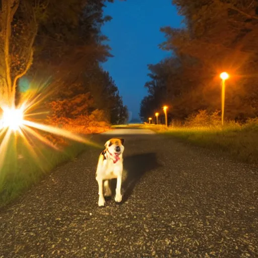 Prompt: dog walking in the night cinematography