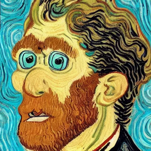 Image similar to handsome squidward, giga chad, van gogh style