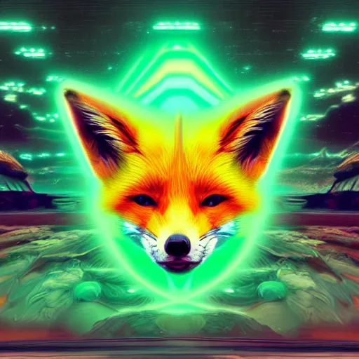 Prompt: digital fox, light green retrowave palette, digital world, highly detailed, electric breeze, anatomically correct vulpine, synth feel, fluffy face, ear floof, flowing fur, super realism, accurate animal imagery, 4 k digital art