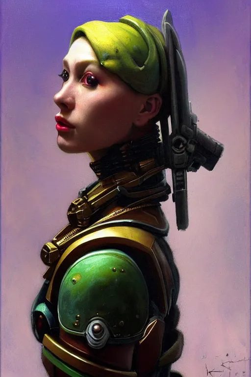 Image similar to character portrait cyberpunk starcraft terran warhammer 4 0 k space marine commmissar ( ( ( ( ( ( ( ( totally definitely not negative no not girl with the pearl earring inspired ) ) ) ) ) ) ), character design, painting by gaston bussiere, katsuya terada, frank frazetta, tom of finland, trending on artstation