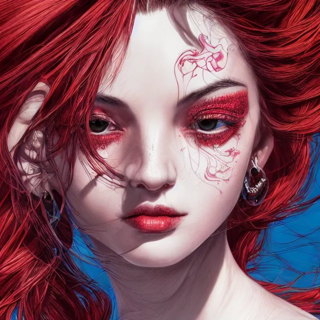 Prompt: portrait of a red gem ruby personified as an absurdly beautiful, elegant, young hypercolorful sensual gravure idol, ultrafine hyperrealistic detailed face illustration by kim jung gi, irakli nadar, intricate linework, sharp focus, bright colors, matte, octopath traveler, final fantasy, unreal engine highly rendered, global illumination, radiant light, intricate environment