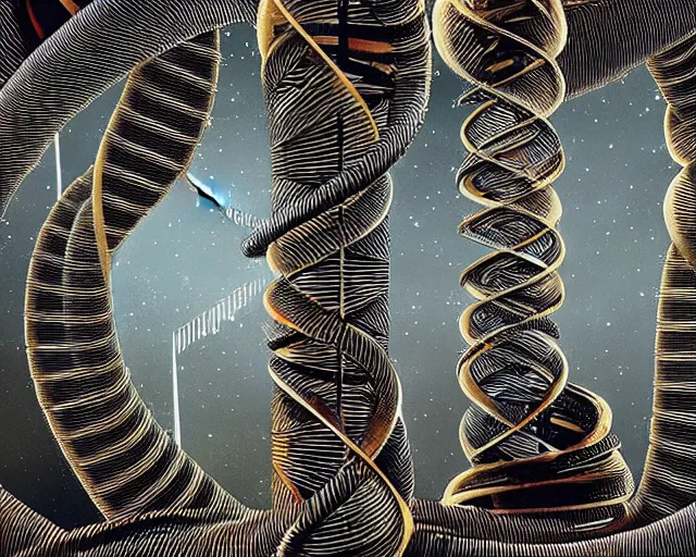 Image similar to double helix! dna and life, a closeup simple vector pop surrealism, by ( leonardo da vinci ) and greg rutkowski