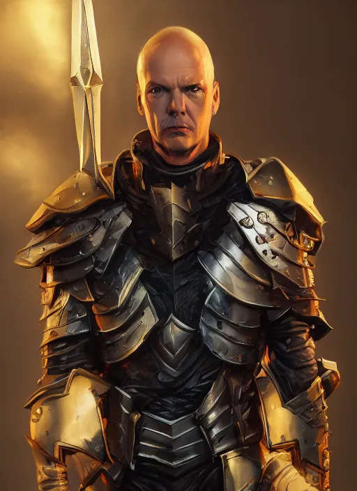 Image similar to A fantasy comic book style portrait painting of michael keaton as a Paladin, unreal 5, DAZ, hyperrealistic, octane render, RPG portrait, dynamic lighting