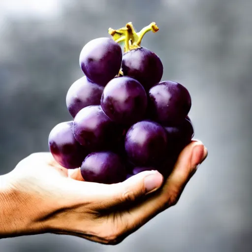 Prompt: <world record photo>Man holding large grape</world>