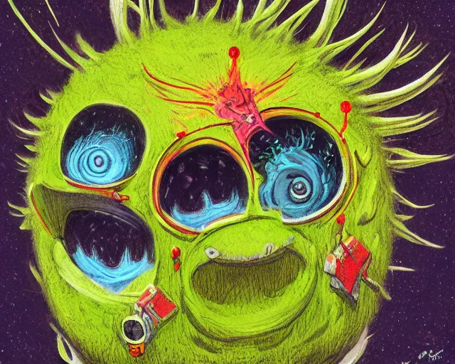 Image similar to astronaut tennis ball monsters, digital art, fantasy, magic, chalk, chalked, trending on artstation, ultra detailed, detailed, fine details, professional illustration by basil gogos