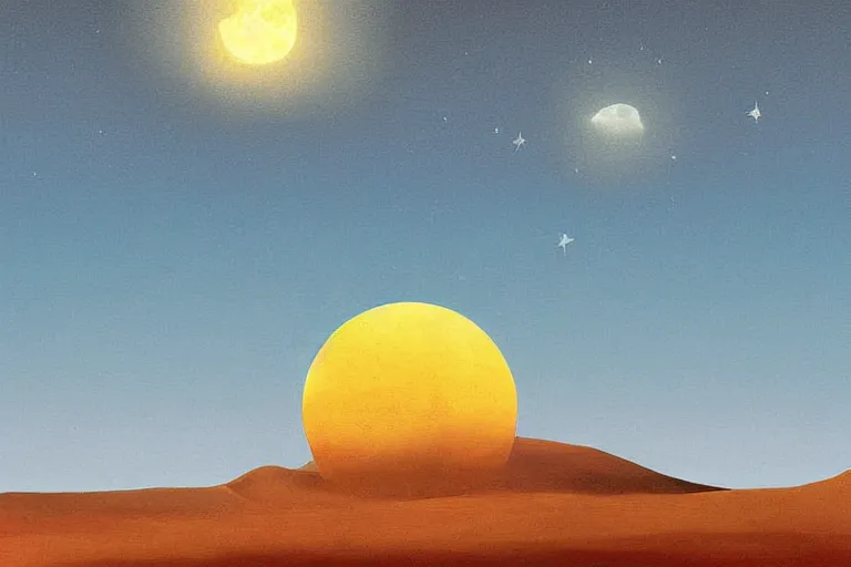 Prompt: sun, moon, sky, land, digital painting, illustrated by max hay