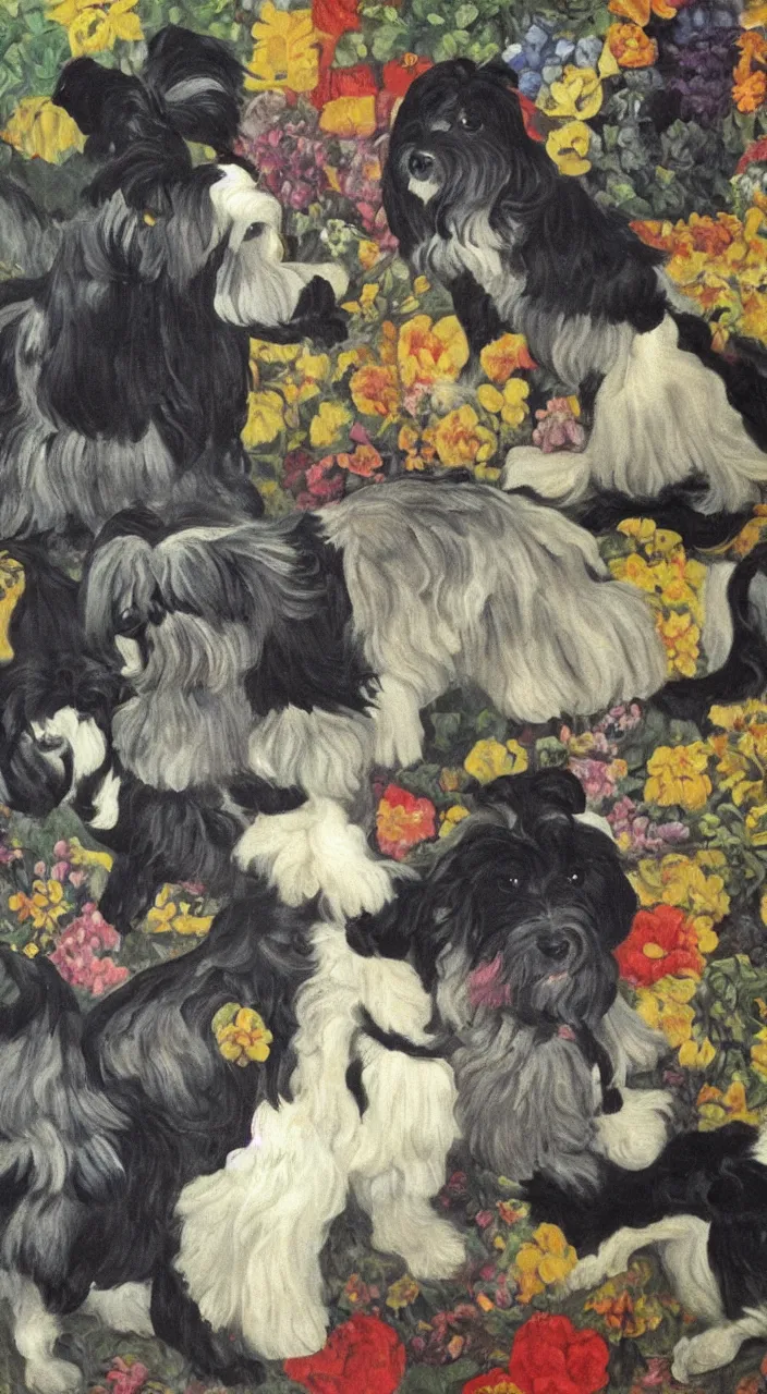 Image similar to a havanese dog in mexico, painting by diego rivera