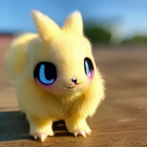 Image similar to real life Pokemon, cute!!!, fluffy!!!, ultra realistic!!!, golden hour, sharp focus