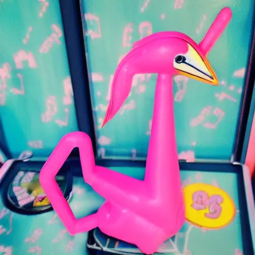 Prompt: “winning a crane game machine Pink blue yellow white pastels”