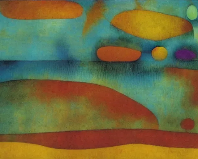 Prompt: Ocean waves in a psychedelic dream world. DMT. Curving rivers. Paul Klee. Zao Wou-ki. Yves Tanguy.