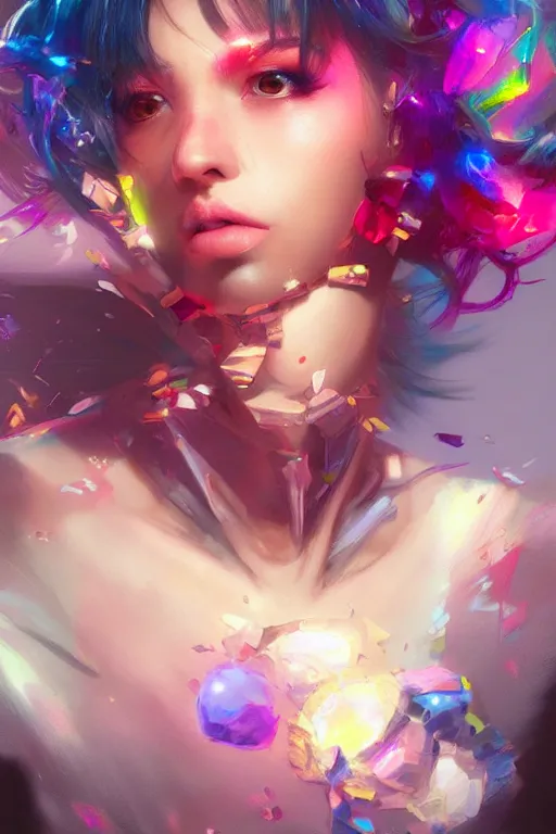 Image similar to gem! and the holograms, seductive look, chromatic aberration, hyper realistic, highly detailed, digital painting, trending on artstation, concept art, sharp focus, illustration, art by wlop and artgerm and greg rutkowski and ayami kojima