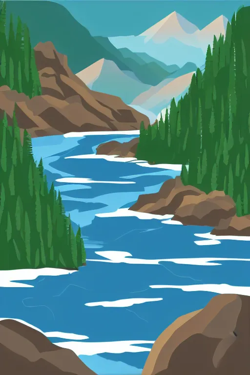 Prompt: mountaintop river flat vector illustration trending on artstation