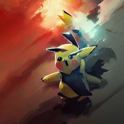 Image similar to concept art of pikachu emitting thunder, highly detailed painting by dustin nguyen, akihiko yoshida, greg tocchini, greg rutkowski, cliff chiang, 4 k resolution, trending on artstation, 8 k