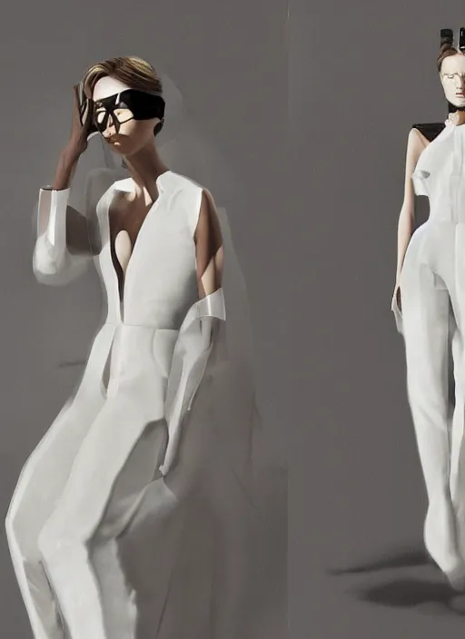 Image similar to a portrait by nick knight of a beautiful girl detailed features wearing a pilot suit wedding dress synthetic materials, jumpsuits chic'techno fashion trend by balenciaga and makoto shinkai