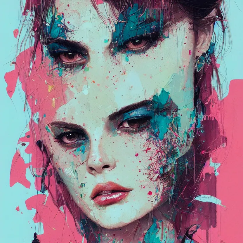 Image similar to close up portrait painting of a female dressed in nineties street styling, concept art, intricate details, highly detailed, aesthetically pleasing pastel colors, art by conrad roset