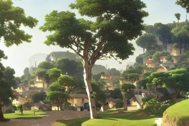 Prompt: a beautiful landscape of a futuristic science fiction village with curved houses in the french countryside during spring season. highly detailed painting by studio ghibli hd and william adolphe bouguereau hd. nice afternoon lighting, smooth tiny details, soft and clear shadows, low contrast, perfect